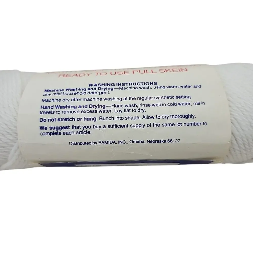 Discontinued Pamida Creslan 100% Acrylic 4 Ply Worsted Vtg Yarn White Lot 7642